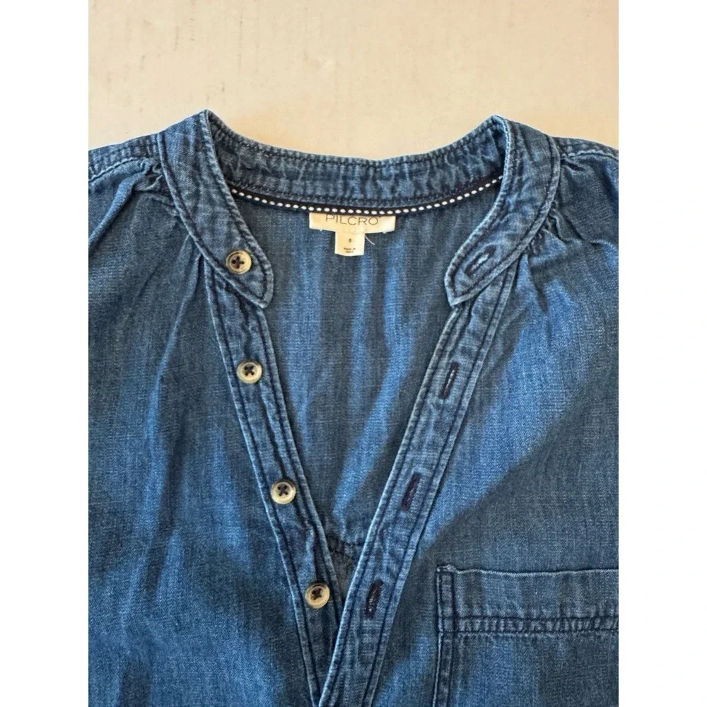 Anthropologie Pilcro Aly Denim Puff Sleeve Blouse Women's  Small - Picture 3 of 4